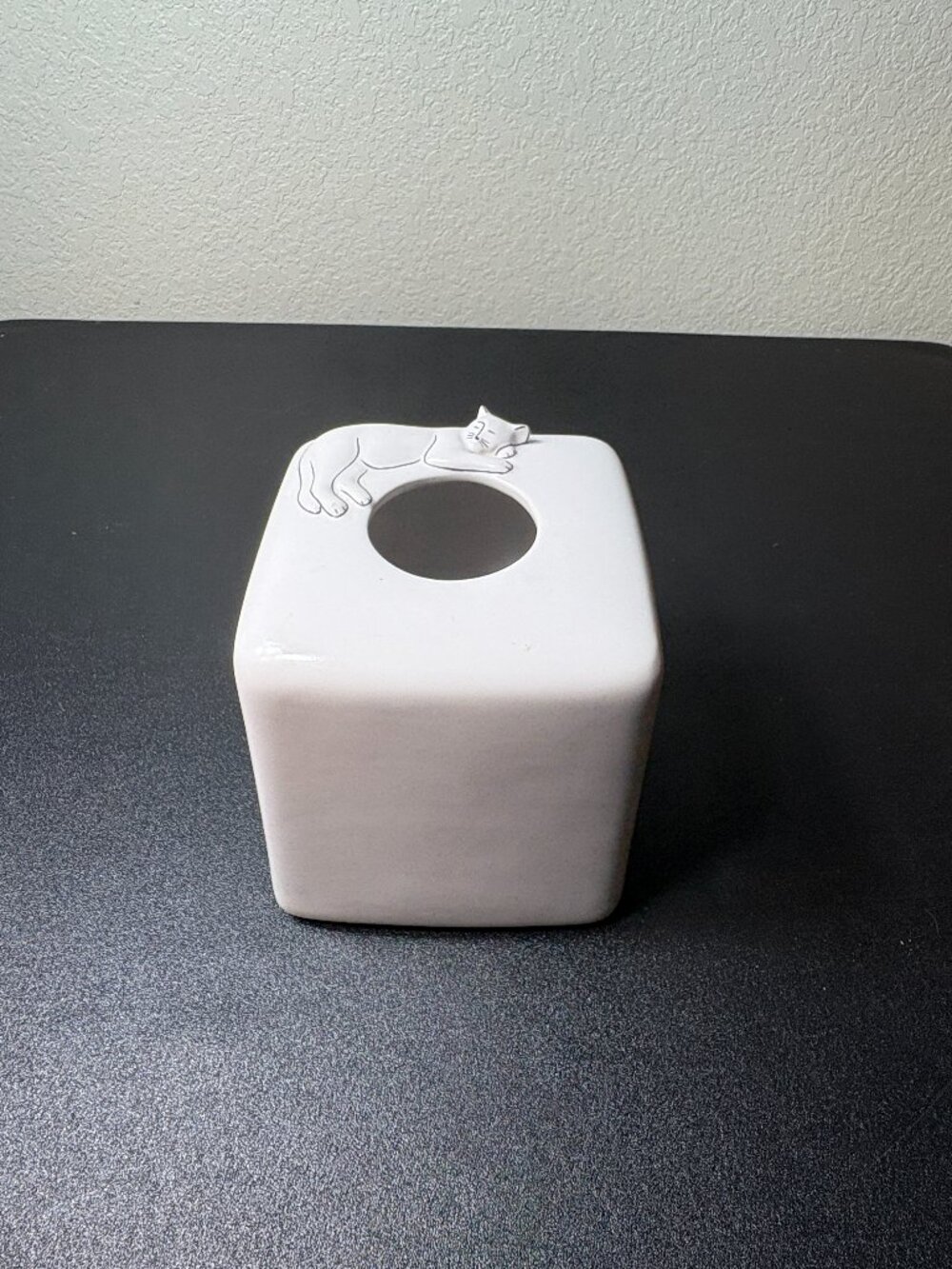 White Ceramic Lazy Cat Tissue Kleenex Box Holder